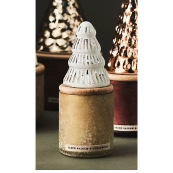 Set of 2 Anthropologie Forest Glass Candle Small Balsam and Cedarwood Holiday